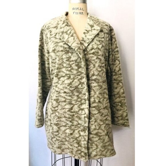 H&M GRAY OLIVE BRONZE METALLIC ANIMAL JACQUARD BELTED CARDIGAN 12 NWT - Picture 7 of 9